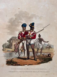 Troupes indigènes, service de la Compagnie des Indes orientales, un sergent et un grenadier privé du Bengale, de 